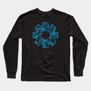 Blue Techie Circuit Board Gear Long Sleeve T-Shirt